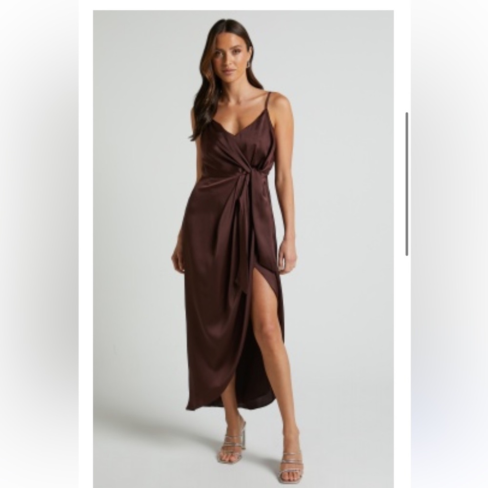 Elegant Brown Satin Dress